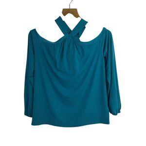 Michael Kors Womens Cold Shoulder Blouse 3/4 Sleeve Blue Size Medium NWT